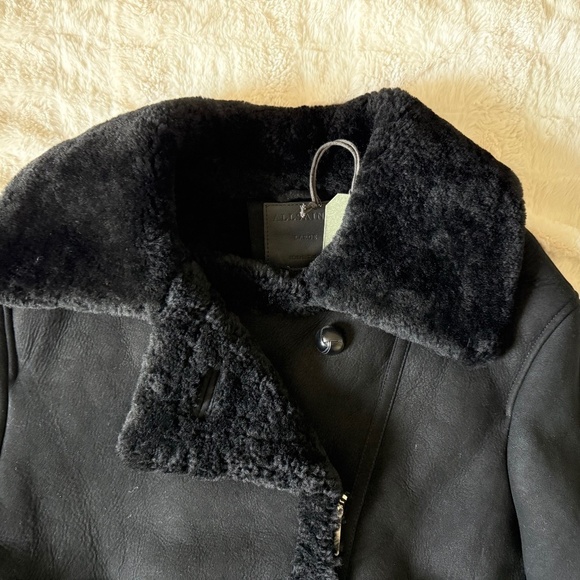 ALLSAINTS Jacket "Farley" Moto-Inspired Genuine Shearling & Suede Leather Sz Lg - Picture 10 of 16